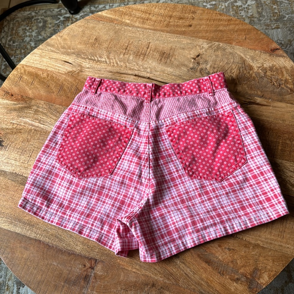 Vintage plaid flower Patterned red and pink Copper Key high waisted Jean shorts
